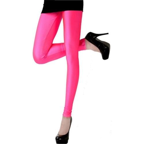 LJCUIYAO Women Shiny Pants Leggings Hot Selling Solid Color Fluorescent Spandex Elasticity Trousers Shinny Multicolor Bottom