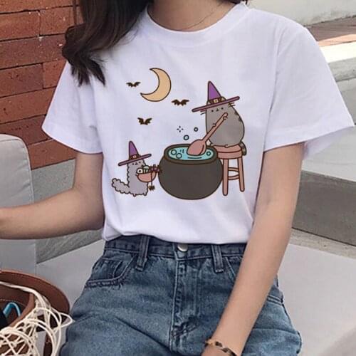 Kawaii Cat Print Women T-shirts Harajuku Ullzang Funny Top Female TShirt 90s Summer Funny Clothes O-neck Ladies Tees tops Shirts