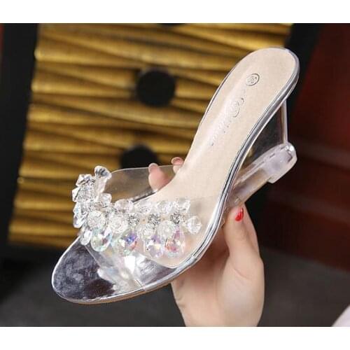 Wedges All Transparent Shoes High Heels 8.5cm Female Summer 2018 New wild Womens Shoes Deduction Simple Slope with Sandals