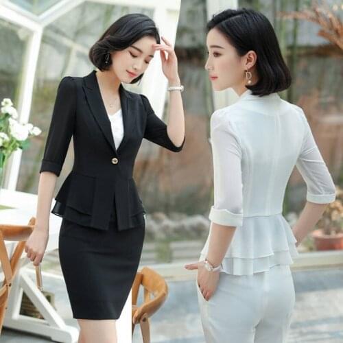 2019 Spring Summer Half Sleeve Formal Women Business Suits OL Styles Professional Ladies Office Work Wear Female Uniforms Sets