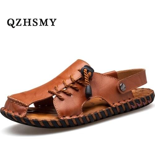 Summer 2021 Men Sandals Breathable Leather Mens Slippers Beach Shoes Soft Comfortable Outdoor Male Slip-ON Man Sandals Big Size