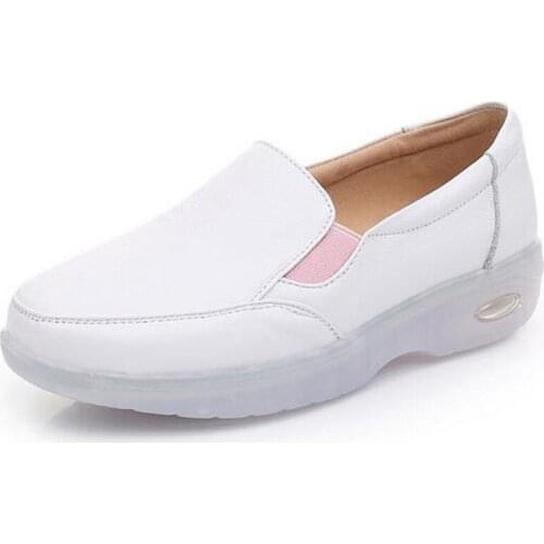 2021 New Fashion Top Cowhide White Shoes Nurse Hospital Work Shoes Casual Sneakers Air Cushion Soft Sole Non-slip Comfort Shoes