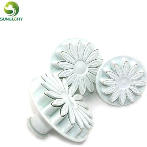 3PCS/SET Plastic Sunflower Plunger Cutter Daisy Flower Cookie Cutter Set Fondant Mold Cutter Baking Tools Cake Decoration White