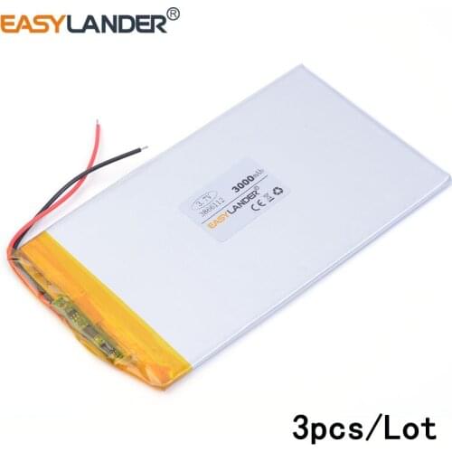 3pcs /Lot 3866112 3000mah 3.7V lithium Li ion polymer rechargeable battery mobile power For GPS DVR toys mp3 MP4 MP5 E-book
