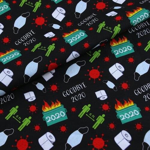50*145cm 100% Cotton Fabic Goodbye 2020 Mask Prints Cloth Handmade DIY Sewing Dress Tablecloth Curtain Pillow Soft Baby Clothing