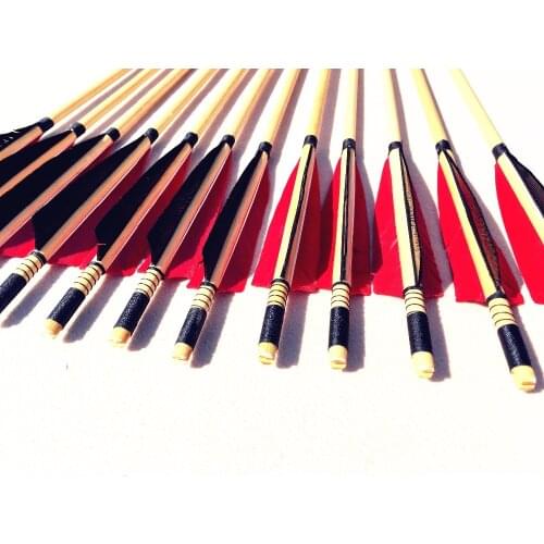 6/12PCS Wooden Arrows Handmade Length 32'' For Longbow Hunting Shooting