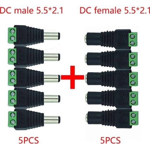 5.5mm x 2.1mm Female Male DC Power Plug Adapter for 5050 3528 5060 Single Color LED Strip and CCTV Cameras