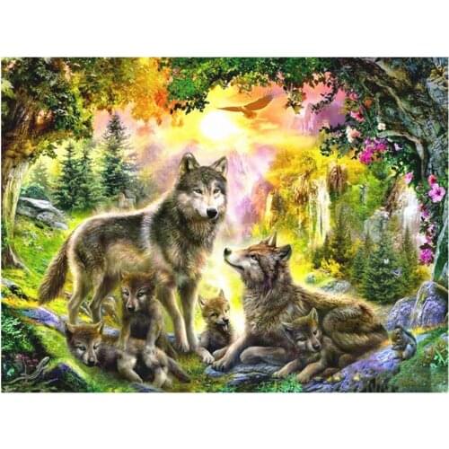 Wolves family diamond painting forest animals rhinestone embroidery picture mosaic poster dimond art drawing wall sticker decor