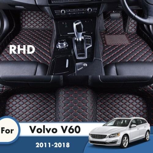 RHD Car Floor Mats Rugs For Volvo V60 2018 2017 2016 2015 2014 2013 2012 2011 Leather Carpets Custom Auto Accessories Interior