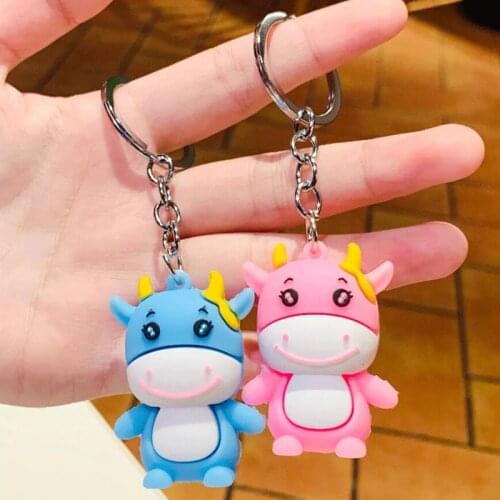 Cute Cow Cattle Keychain Mini Fun Toys For Kids Animal Keyring Children Gift Key Chain Zodiac Cow Ornament