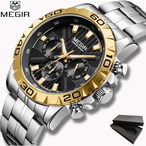 2019 New Top Brand Luxury MEGIR Watch Men Chronograph Quartz Business Mens Watches Waterproof Wrist Watch Reloj Hombre Gift box