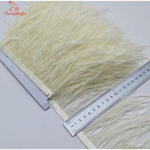 ChengBright Wholesale High Quality 10Yards Beige Natural Ostrich Feather Ribbon Ostrich Feathers Trim Fringe Clothing Decoration