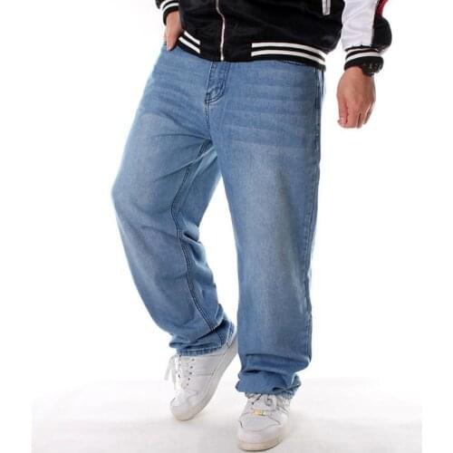 Light Blue Baggy Jeans For Men Wide Leg Loose Streetwear Hip Hop Skateboard Denim Pants Male Trousers Plus Fat 30-46
