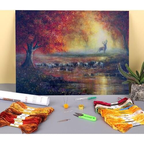Natural Scenery Call Of Autumn Printed Canvas 11CT Cross-Stitch DIY Embroidery Set DMC Threads Hobby Needlework Counted