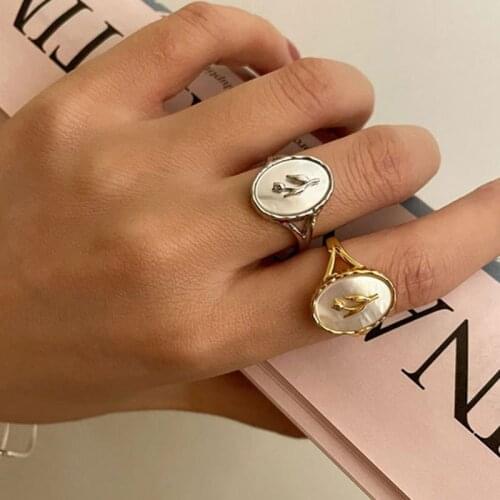 French Retro Romantic Tulip Oval Ring Female Fashion Shell Flower Elegant Temperament Open Кольцо 2021 Trend
