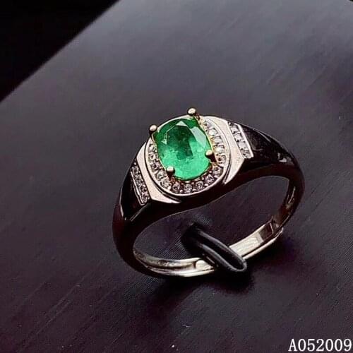 KJJEAXCMY fine jewelry 925 sterling silver inlaid natural emerald new ring lovely girls ring support test