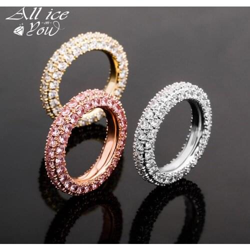 ALLICEONYOU 5mm Iced Out Fashion Luxury Hip Hop Jewelry High Quality Gold and Sliver-color Micro Paved Ring For Women Gift