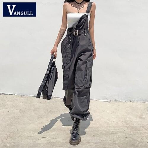 Vangull Harajuku High Waist Overalls Woman Fashion Cargo Pants Spring Slim Casual Multiple Pockets Streetwear Straight Trousers