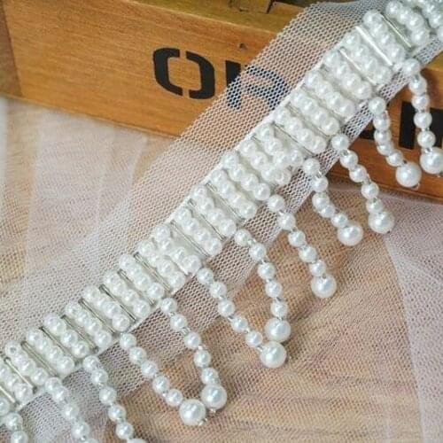 1 yard Ivory White Pearl Fringe Lace for Weddings Dress Straps, Curtains, Costumes,Bags