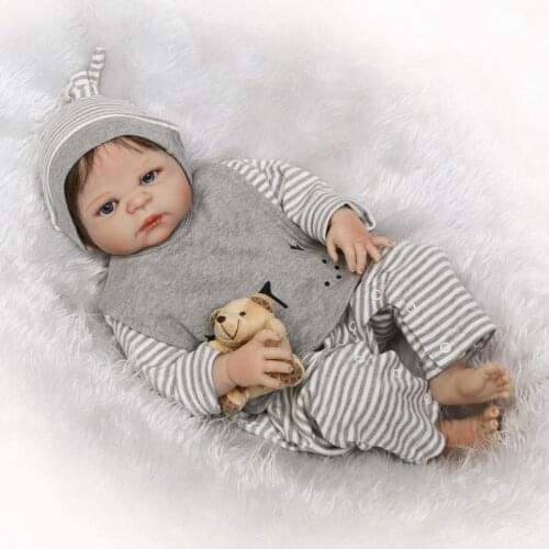 23" Reborn Dolls Baby-reborn Boy Body Silicone Dolls Best Children Sleeping Boy Gift Toys Brinquedos Bonecas Fiber Hair