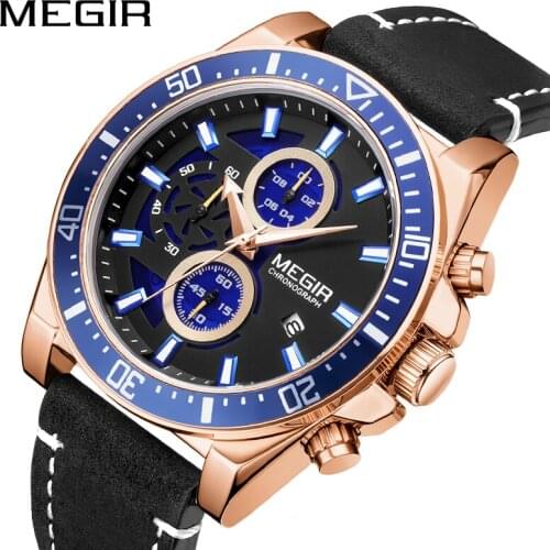MEGIR New Mens Watches Top Brand Luxury Big Dial Military Quartz Watch Leather Waterproof Sport Wristwatch Relogio Masculino
