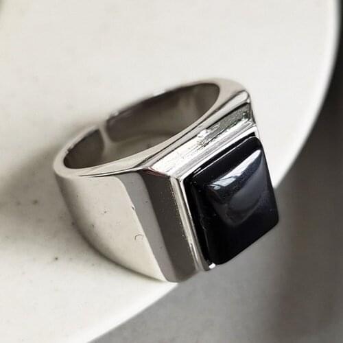 BOCAI New jewelry 100% real s925 pure silver ring for man heavy industry natural black agate rectangular man ring