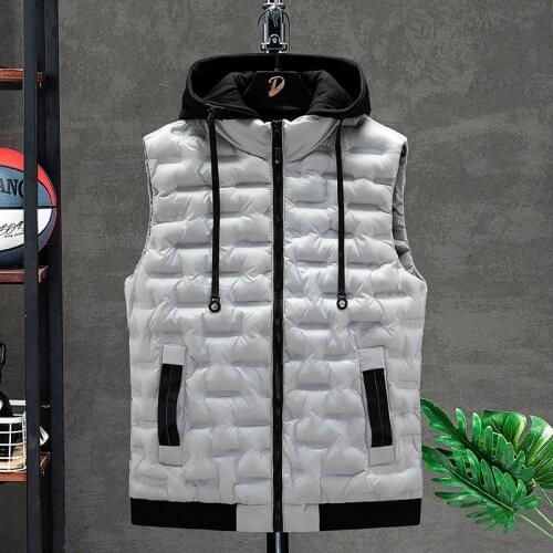 Men Vest Youth Casual Winter Warm Hooded Vest Male Zipper Sleeveless Jacket Coat Outwear Tops Light Mens Work Down Padding Vests