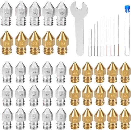 40PCS MK8 Brass Nozzles Set Hotend Extruder for 1.75mm Creality CR-10 Ender 3 Ender 5 3D Printers with Cleaning Needles