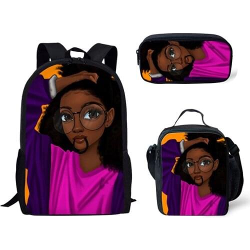 Black Queen African American Girls Printing School Bag Set For Lunch Pencil Case Teenage Girls Backpack Children Kids Schoolbags