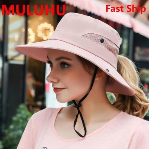 Bucket Hats For Women UV Protection Foldable Horsetail Hole Fishermans Hat Big Wide-Brim Visor Men Fishing Hunting Climbing Cap