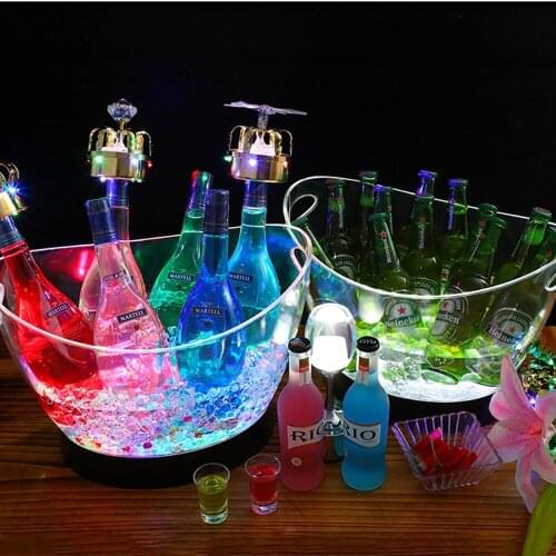Transparent LED Luminous Ice Buckets Barrel Shaped Bar Beer Bottle Cooler Light Up Champagne Wine Holder NightClub Party KTV