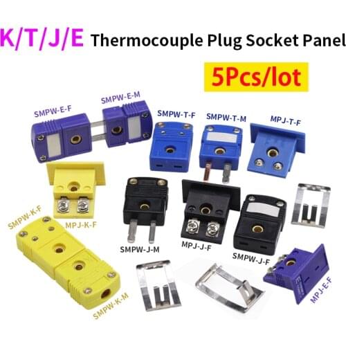 5pcs SMPW-K/J/T/E/-M/F MPJ-K/J/T/E-F Thermocouple Plug Socket And Panel Compensation Wire Connector