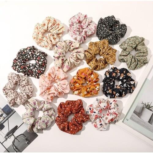 2021 Korean Floral Print Scrunchie Elastic Hair Rubber Bands for Women Holiday Ponytail Holder Girls Hair Accessories Hair Ties