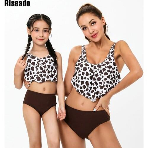 Riseado Leopard Sexy Bikinis 2021 Mother Daughter Swimsuits High Waisted Swimwear Women Girls Swim Suits Summer Beachwear XL