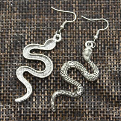 Antique Silver Color Color King Cobra Snake Charm Drop Earring, Dangle Earrings For Womens