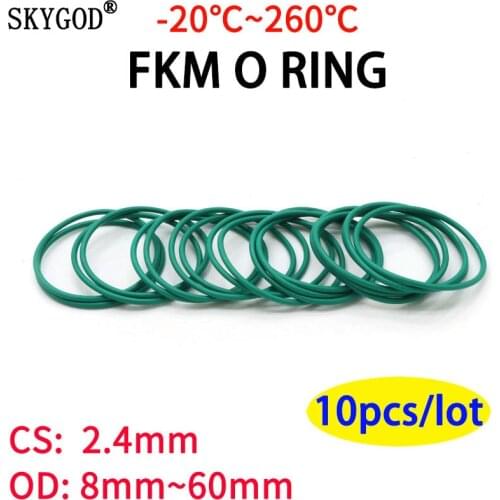 10pcs CS 2.4mm OD 32~60mm Green FKM Fluorine Rubber O Ring Sealing Gasket Insulation Oil High Temperature Resistance Green
