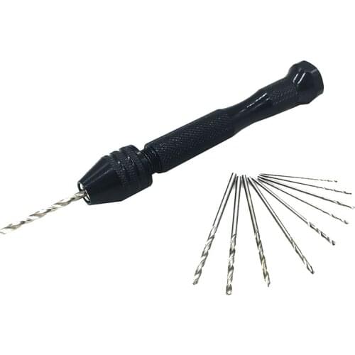 YEODA Hot Sale 10pcs Twist Drill Bit Mini Micro Aluminum Alloy Hand Drill With Keyless Chuck Woodworking Drilling Rotary Tools