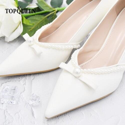 TOPQUEEN-A97 One Piece Clearance Ivory White Lady Wedding Shoes Pearl Bow Decorate Dinner Shoes With The Wedding Shoes