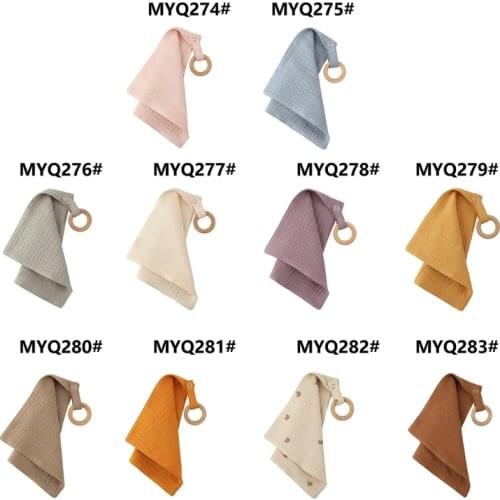 1pc Baby Bibs Cotton With Wooden Teether Newborn Snap Button Soft Triangle Towel Burp Cloths Soothe Appease Towel