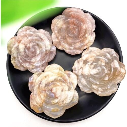 1pc Natural Cherry Blossom Agate Sakura Agate Rose Flower Quartz Crystal Hand Craved Natural Stones and Minerals