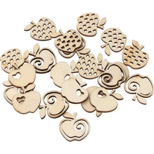 20pcs Mixed Apple Pattern Wooden Scrapbooking Art Collection Wood Craft for Handmade Accessory Home Decoration Diy 30mm