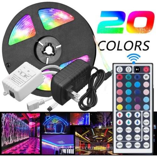 5M RGB 5050 Waterproof LED Strip light SMD 44 Key Remote 12V US Power Full Kit