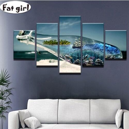 Drifting bottle 5d DIY diamond embroidery Mountain and sea landscape square round diamond painting mosaic home Decoration art