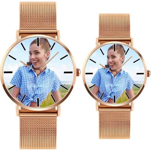 A4402 Gold Silver Black DIY photo mens womens lovers stainless steel strap dropshipping custom picture gift Personalized Watch