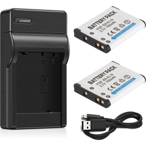 Battery (2-Pack) + Charger for Nikon EN-EL19 , EN-EL 19 , ENEL19, ENEL 19 Rechargeable Lithium-ion Batteries