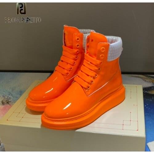 Autumn Winter Comfort Platform Couple Boots Candy Color Genuine Leather Fashion Women Men Shoes Red Green Orange Botas De Mujer