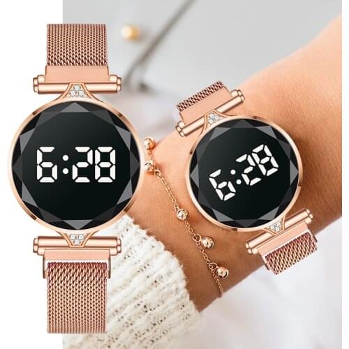 Luxury LED Watch Women Magnetic Bracelet Watches Rose Gold Digital Dress Quartz Womens Watches Ladies Clock Relogio Feminino