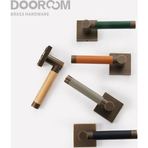 Dooroom Brass Door Lock Set Modern Replaceable Leather Interior Bedroom Bathroom Double Dummy Privacy Passage Door Lever Set