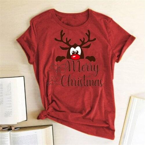 Harajuku Graphic Tees Shirts Christmas Holiday Gift Tops Funny Deer Head Printed Christmas T Shirt Women Short Sleeve Crewneck