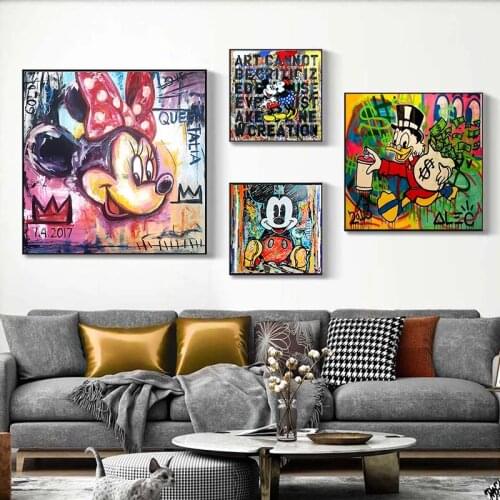 Disney Cartoon Mickey Mouse Canvas Painting Graffiti Art Posters Prints Wall Graffiti Art Pictures for Kids Room Decor Cuadros